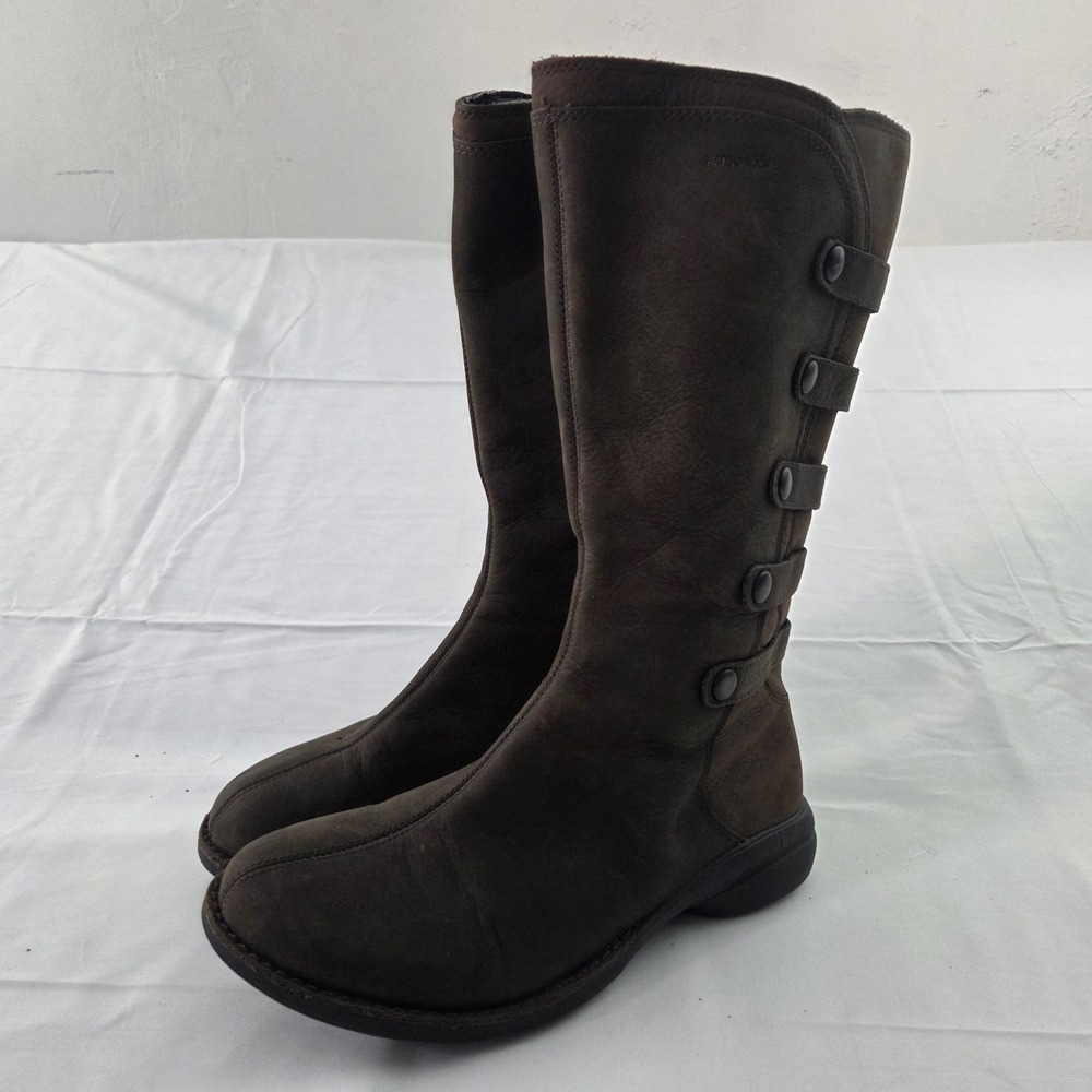 Merrell Tall Riding Boots Womens 6 Espresso Brown Leather Snap Accent Moto Boho